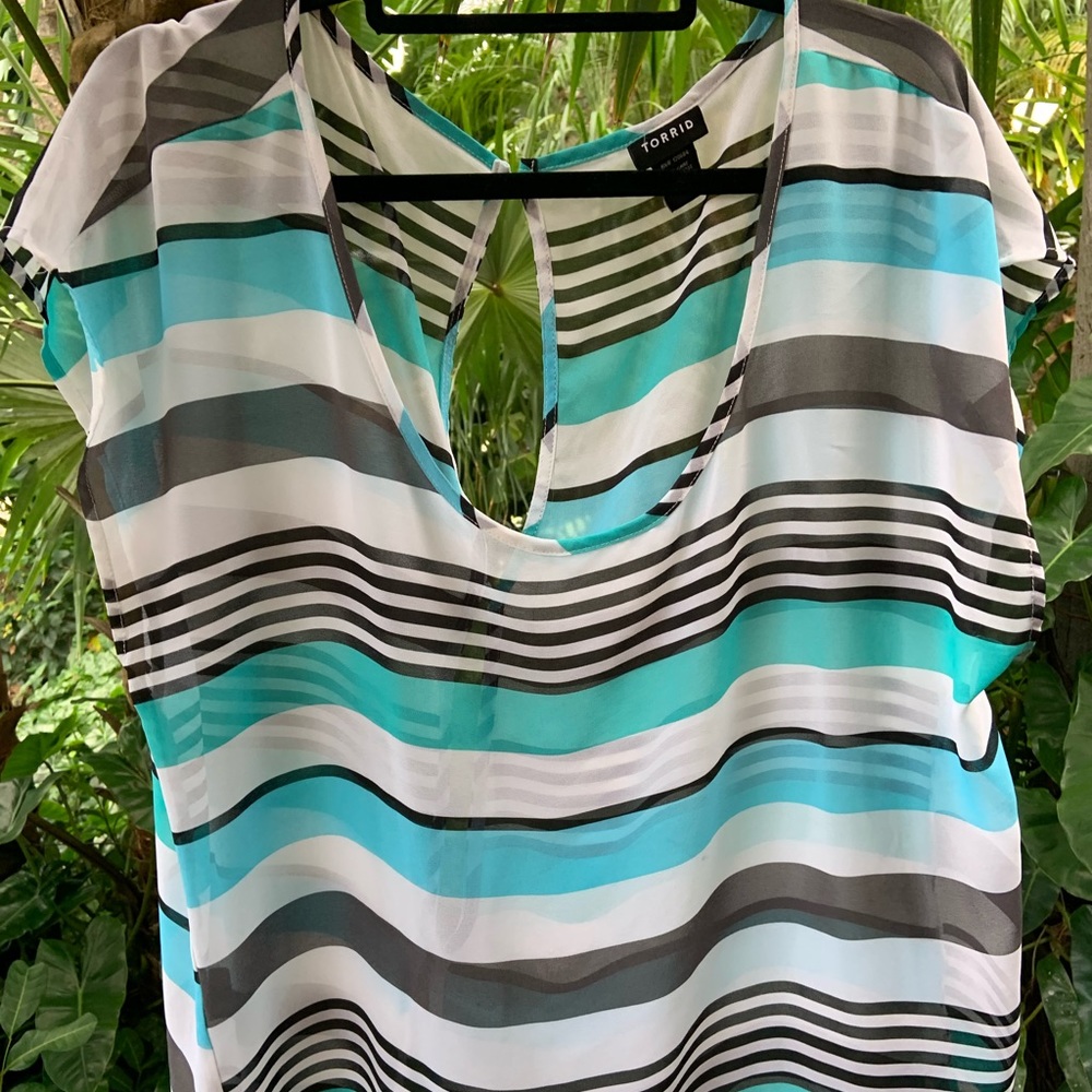 Torrid Sz 1 Turquoise Striped Blouse